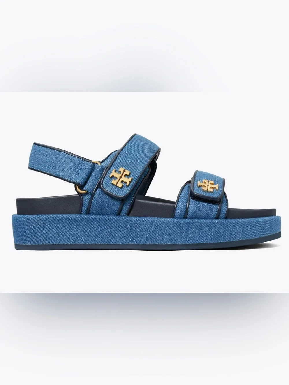Tory Burch Kids Denim Blue Platform Sandals with Gold Logo
